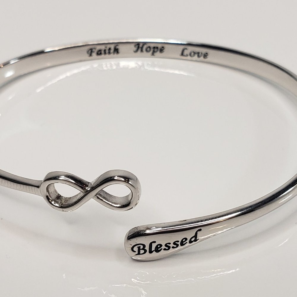 Sterling Silver Infinity "Blessed" Bangle - image 3